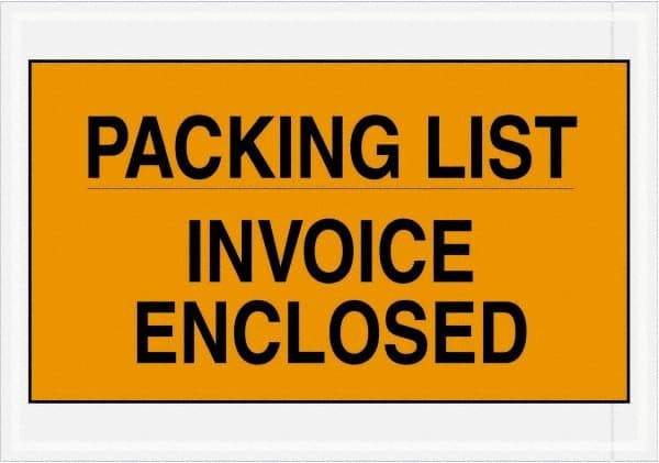Value Collection - 1,000 Piece, 7" Long x 10" Wide, Packing List Envelope - Packing List/Invoice Enclosed, Orange - Exact Tool & Supply