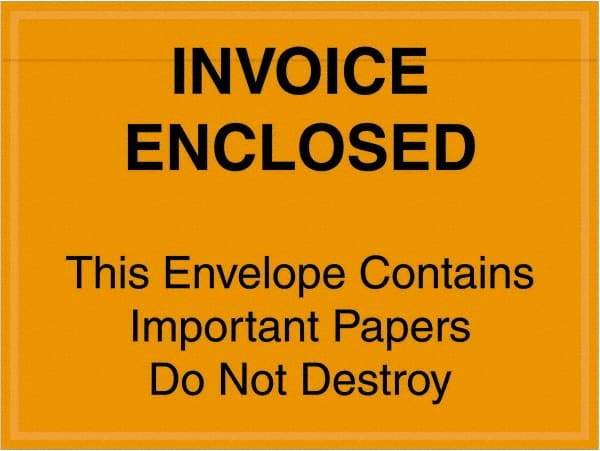 Value Collection - 1,000 Piece, 4-1/2" Long x 6" Wide, Packing List Envelope - Important Papers Enclosed, Orange - Exact Tool & Supply