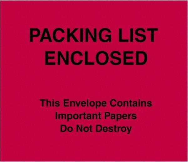 Value Collection - 1,000 Piece, 7" Long x 6" Wide, Packing List Envelope - Packing List Enclosed, Red - Exact Tool & Supply