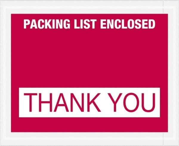 Value Collection - 1,000 Piece, 4-1/2" Long x 5-1/2" Wide, Packing List Envelope - Packing List Enclosed - Thank You, Red - Exact Tool & Supply