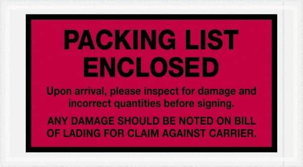 Value Collection - 1,000 Piece, 5-1/2" Long x 10" Wide, Packing List Envelope - Packing List Enclosed, Red - Exact Tool & Supply