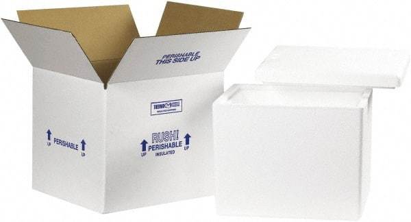Made in USA - 11-3/4" Wide x 13-3/4" Long x 11-7/8" High Rectangle Insulated Box - 1 Wall, White - Exact Tool & Supply