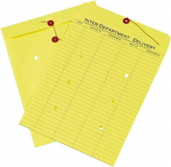 Made in USA - 13" Long x 10" Wide Draw String Inter-Department Envelope - Yellow - Exact Tool & Supply