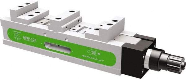 Samchully - 125mm Jaw Width, 141, 144.5, 187 & 190.5mm Jaw Opening Capacity, Horizontal Stationary Machine Vise - Manual Operation, 2 Stations, 671mm Long x 38.1mm Deep, 40mm Jaw Height, Alloy Steel - Exact Tool & Supply