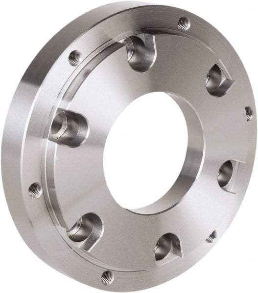 Samchully - Adapter Back Plate for 169 & 175mm Diam HC, HCH, HS, HSL, MH, HST & HSF Lathe Chucks - A2-6 Mount, 70mm Through Hole Diam, 165mm OD, 33mm Flange Height, Steel - Exact Tool & Supply