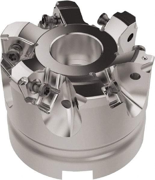 Seco - 63mm Cut Diam, 27mm Arbor Hole, 6.96mm Max Depth of Cut, 92° Indexable Chamfer & Angle Face Mill - 6 Inserts, XNEX080816 Insert, Right Hand Cut, 6 Flutes, Through Coolant, Series R220.79 - Exact Tool & Supply