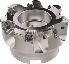 Seco - 80mm Cut Diam, 27mm Arbor Hole, 6.96mm Max Depth of Cut, 92° Indexable Chamfer & Angle Face Mill - 7 Inserts, XNEX080816 Insert, Right Hand Cut, 7 Flutes, Through Coolant, Series R220.79 - Exact Tool & Supply