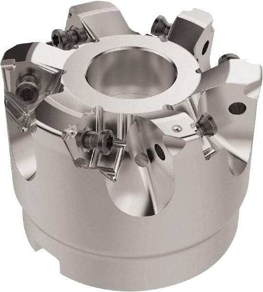 Seco - 2-1/2" Cut Diam, 1" Arbor Hole, 6.96mm Max Depth of Cut, 92° Indexable Chamfer & Angle Face Mill - 6 Inserts, XNEX080816 Insert, Right Hand Cut, 6 Flutes, Through Coolant, Series R220.79 - Exact Tool & Supply
