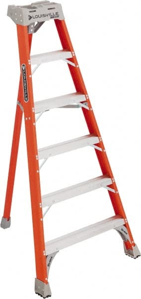 Louisville - 5 Steps, 6' High, Type IA Rating, Fiberglass Tripod Step Ladder - Exact Tool & Supply