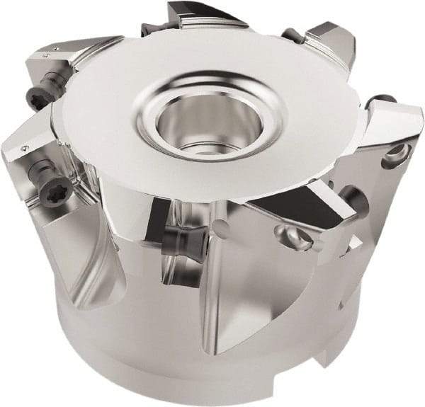 Seco - 7 Inserts, 61.1mm Cutter Diam, 2.16mm Max Depth of Cut, Indexable High-Feed Face Mill - 27mm Arbor Hole Diam, 12.4mm Keyway Width, 50mm High, R220.21 Toolholder, SC..12.. Inserts, Series R220.21 - Exact Tool & Supply
