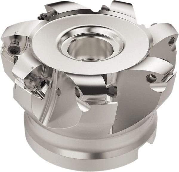 Seco - 7 Inserts, 63.6mm Cutter Diam, 1.8mm Max Depth of Cut, Indexable High-Feed Face Mill - 27mm Arbor Hole Diam, 12.4mm Keyway Width, 50mm High, R220.21 Toolholder, 218.19-160.. Inserts, Series R220.21 - Exact Tool & Supply