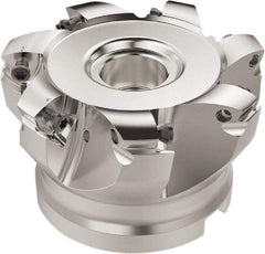 Seco - 7 Inserts, 63.6mm Cutter Diam, 1.8mm Max Depth of Cut, Indexable High-Feed Face Mill - 27mm Arbor Hole Diam, 12.4mm Keyway Width, 50mm High, R220.21 Toolholder, 218.19-160.. Inserts, Series R220.21 - Exact Tool & Supply
