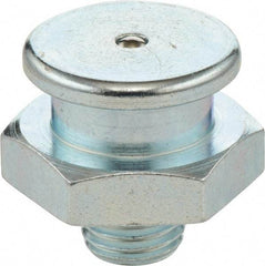 Umeta - Straight Head Angle, M8x1 Metric Steel Button-Head Grease Fitting - 17mm Hex, 17mm Overall Height, 6mm Shank Length, Zinc Plated Finish - Exact Tool & Supply