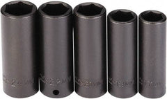 Proto - 5 Piece 1/2" Drive Black Finish Deep Well Socket Set - 6 Points, 17mm to 24mm Range, Metric Measurement Standard - Exact Tool & Supply