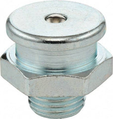 Umeta - Straight Head Angle, 3/8-18 NPTF Steel Button-Head Grease Fitting - 22mm Hex, 33mm Overall Height, 14mm Shank Length, Zinc Plated Finish - Exact Tool & Supply