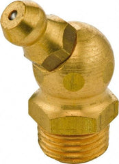 Umeta - 45° Head Angle, M10x1 Metric Brass Standard Grease Fitting - 11mm Hex, 25mm Overall Height, 5.5mm Shank Length - Exact Tool & Supply
