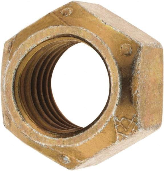 Made in USA - 7/8-9 Grade C Hex Lock Nut with Distorted Thread - Zinc Yellow with Wax Finish - Exact Tool & Supply
