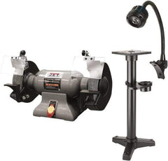 Jet - 8" Wheel Diam x 1" Wheel Width, 1 hp Grinder - 0.63" Arbor Hole Diam, 1 Phase, 3,450 Max RPM, 115 Volts - Exact Tool & Supply