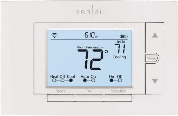 White-Rodgers - 50 to 99°F, 4 Heat, 2 Cool, Digital Programmable Wi-Fi Universal Thermostat - 20 to 30 Volts, 1.77" Inside Depth x 1.77" Inside Height x 5-1/4" Inside Width, Horizontal Mount - Exact Tool & Supply