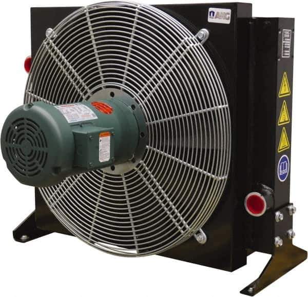 AKG Thermal Systems - 2" SAE 4 Bolt Flange, 1 Fan Mount, Liquid-To-Air Aluminum Brazed Process Equipment Heat Exchanger - Oil Cooler, Ethylene Glycol/Water Mixture Cooler, 30.19" High x 37.01" Wide x 23.3" Deep, 250°F Max - Exact Tool & Supply