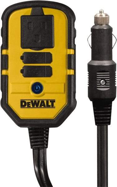DeWALT - 1 Connection, 13.8 VDC Input, 120 VAC Output, 12 Amp Input Rating, 140 Peak Wattage, Power Inverter - 120 Watt Continuous Output Power - Exact Tool & Supply
