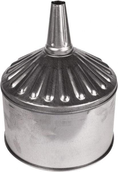 Funnel King - 8 Qt Capacity Galvanized Steel Funnel - 9-5/8" Mouth OD, 1" Tip OD, 3-1/2" Straight Spout, Silver - Exact Tool & Supply