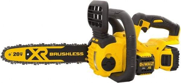 DeWALT - 20 Volt, 25.2 Ft/sec, Battery Powered Chainsaw - 12" Guide Bar Length, 4,200 RPM, 3/8" Chain Pitch, 0.043 Chain Gauge - Exact Tool & Supply