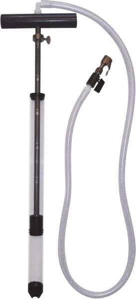 LiquiTube - 12.8 Strokes per Gal, 1/8" Outlet, 0.46 GPM, Aluminum, Brass, PVC & Plastic Hand Operated Drum Pump - 10 oz per Stroke, 22-1/4" OAL, For 5 Gal Drums, For Tire Sealants - Exact Tool & Supply