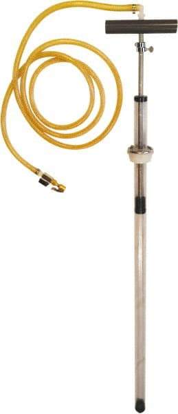 LiquiTube - 12.8 Strokes per Gal, 1/8" Outlet, 0.46 GPM, Aluminum, Brass, PVC & Plastic Hand Operated Drum Pump - 10 oz per Stroke, 46" OAL, For 55 Gal Drums, For Tire Sealants - Exact Tool & Supply