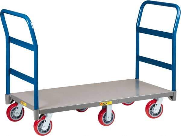 Little Giant - 3,600 Lb Capacity Steel 6-Wheeled Platform Truck - Steel Deck, 30" OAW, 48" Platform Length x 9" Platform Height, Polyurethane Casters - Exact Tool & Supply