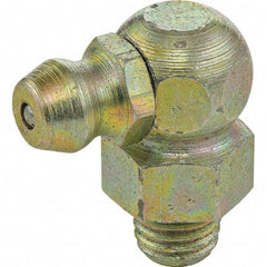 Umeta - 90° Head Angle, M6x1.0 Metric Steel Standard Grease Fitting - 9mm Hex, 18mm Overall Height, 5.5mm Shank Length - Exact Tool & Supply