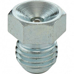 Umeta - Straight Head Angle, M8 Metric Steel Flush-Style Grease Fitting - 10mm Hex, 9.5mm Overall Height, 6.5mm Shank Length, Zinc Plated Finish - Exact Tool & Supply