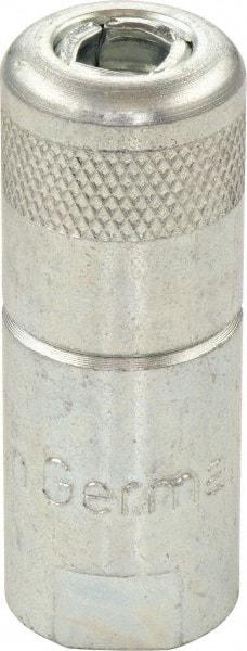 Umeta - 1-1/2" Long, 1/8" Thread, Zinc Plated Steel Grease Gun Coupler with Ball Check - NPT (F) Thread - Exact Tool & Supply