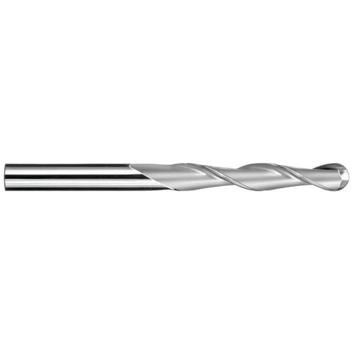 12 mm Dia. × 12 mm Shank × 50 mm DOC × 100 mm OAL, Carbide Uncoated, Spiral , 2 Flute, 30° Helix, Ballnose End Mill - Exact Tool & Supply