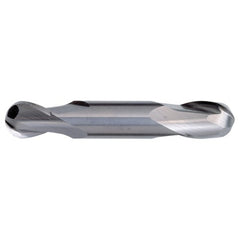 5/32″ Dia. × 3/8″ Shank × 7/16″ DOC × 3″ OAL, Carbide TiAlN, Spiral , 2 Flute, CW Helix, Weldon, Ballnose End Mill - Exact Tool & Supply