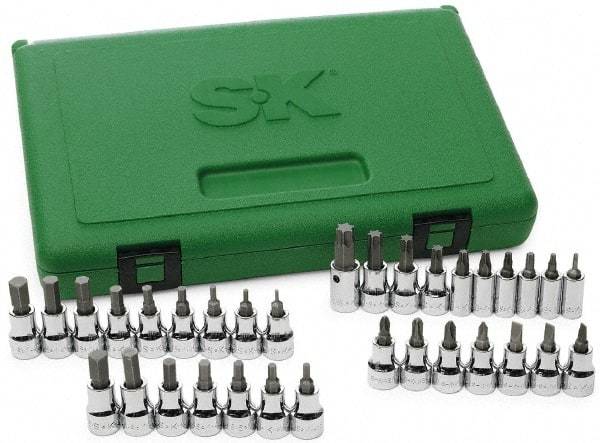 SK - 33 Piece, Screwdriver Bit Set - T10 to T55 Torx, 1/8 to 3/8, 2 to 10 Hex, #4 to 6 Slotted, #1 to 3 Phillips & #2 Pozidriv - Exact Tool & Supply