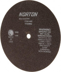 Norton - 8" 60 Grit Aluminum Oxide Cutoff Wheel - 1/16" Thick, 1/2" Arbor, 5,730 Max RPM, Use with Stationary Grinders - Exact Tool & Supply