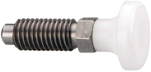 Gibraltar - M12x1.75, 25mm Thread Length, 0.314" Max Plunger Diam, 0.56 Lb Init to 1.8 Lb Final End Force, Knob Handle Plunger - Delrin Knob, 1.2" Body Length, 0.98" Length Under Head/Shoulder, 0.236" Plunger Projection - Exact Tool & Supply