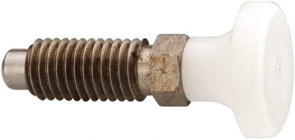 Gibraltar - M12x1.75, 25mm Thread Length, 0.314" Max Plunger Diam, 0.56 Lb Init to 1.8 Lb Final End Force, Knob Handle Plunger - Delrin Knob, 1.2" Body Length, 0.98" Length Under Head/Shoulder, 0.236" Plunger Projection - Exact Tool & Supply