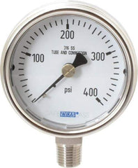 Wika - 2-1/2" Dial, 1/4 Thread, 0-400 Scale Range, Pressure Gauge - Lower Connection Mount, Accurate to 2-1-2% of Scale - Exact Tool & Supply