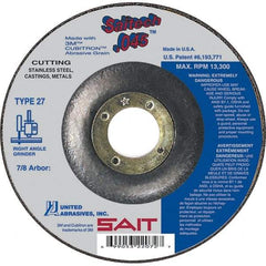 Sait - 6" Wheel Diam, 7/8" Arbor Hole, Type 27 Depressed Center Wheel - Ceramic, Resinoid Bond, 10,200 Max RPM, Compatible with Angle Grinder - Exact Tool & Supply