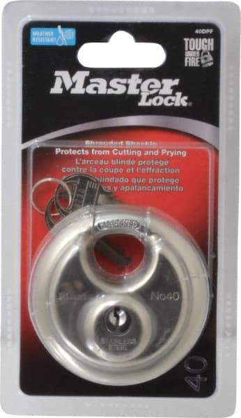 Master Lock - 3/4" Shackle Clearance, Keyed Different Shielded Shackle Disk Lock Padlock - 3/8" Shackle Diam, Stainless Steel - Exact Tool & Supply