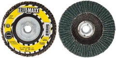 Tru-Maxx - 24 Grit, 4-1/2" Disc Diam, 5/8-11 Center Hole, Type 27 Zirconia Alumina Flap Disc - 13,300 Max RPM, Arbor Attaching System, Coated - Exact Tool & Supply