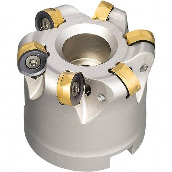 Iscar - 2-1/2" Cut Diam, 0.34" Max Depth, 1" Arbor Hole, 7 Inserts, H400 RNHU Insert Style, Indexable Copy Face Mill - H400 FR-12 Cutter Style, 1.97" High, Through Coolant, Series Helido - Exact Tool & Supply