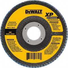 DeWALT - 120 Grit, 5" Disc Diam, 5/8-11 Center Hole, Type 29 Zirconia Alumina Flap Disc - 12,200 Max RPM, Poly Cotton Backing, Arbor Attaching System, Coated - Exact Tool & Supply