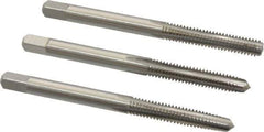 Cleveland - #8-32 UNC, 4 Flute, Bottoming, Plug & Taper, Bright Finish, High Speed Steel Tap Set - Right Hand Cut, 2-1/8" OAL, 0.38" Thread Length - Exact Tool & Supply
