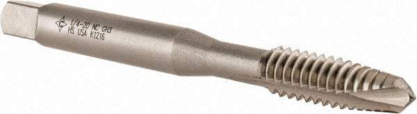 Cleveland - 1/4-20 UNC, 2 Flute, Bright Finish, High Speed Steel Spiral Point Tap - Plug Chamfer, Right Hand Thread, 63.5mm OAL, 25.4mm Thread Length, 3B Class of Fit, Series 1011 - Exact Tool & Supply