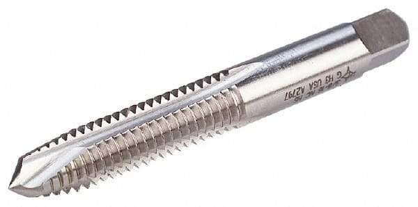 Cleveland - #10-32 UNF, 2 Flute, Bright Finish, High Speed Steel Spiral Point Tap - Plug Chamfer, Right Hand Thread, 2-3/8" OAL, 1/2" Thread Length, 2B Class of Fit, Series 1053 - Exact Tool & Supply