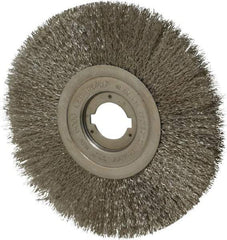 Weiler - 8" OD, 1-1/4" Arbor Hole, Crimped Stainless Steel Wheel Brush - 3/4" Face Width, 2-1/16" Trim Length, 0.0118" Filament Diam, 6,000 RPM - Exact Tool & Supply
