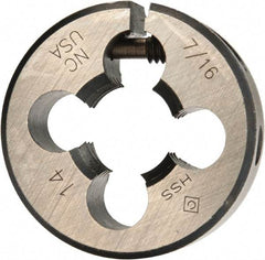 Cle-Line - 7/16-14 UNC Thread, 1" Outside Diam High Speed Steel Round Die - 3/8" Thick, Right Hand Thread, Adjustable - Exact Tool & Supply